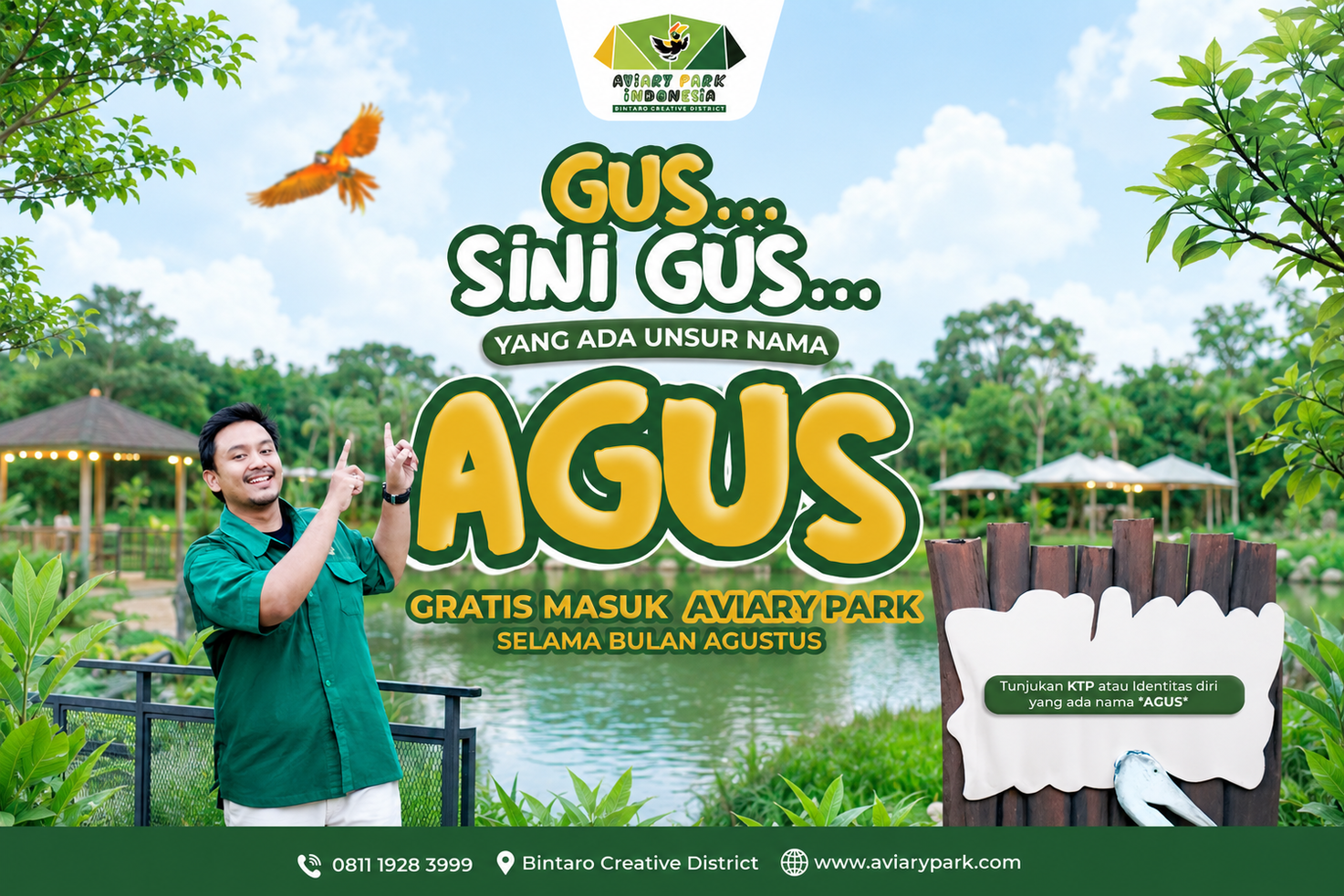 Promo Gratis Masuk Aviary Park untuk Nama Agus Selama Agustus 2026